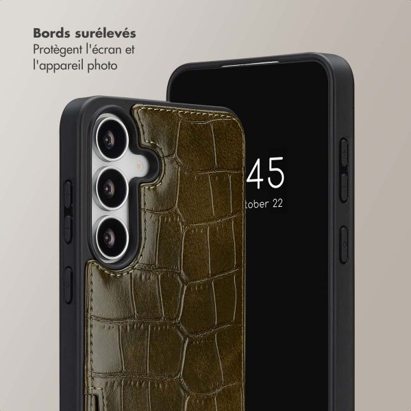 Selencia Coque de télephone Nova Croco avec cordon et porte-cartes Samsung Galaxy S25 FE - Dark Olive