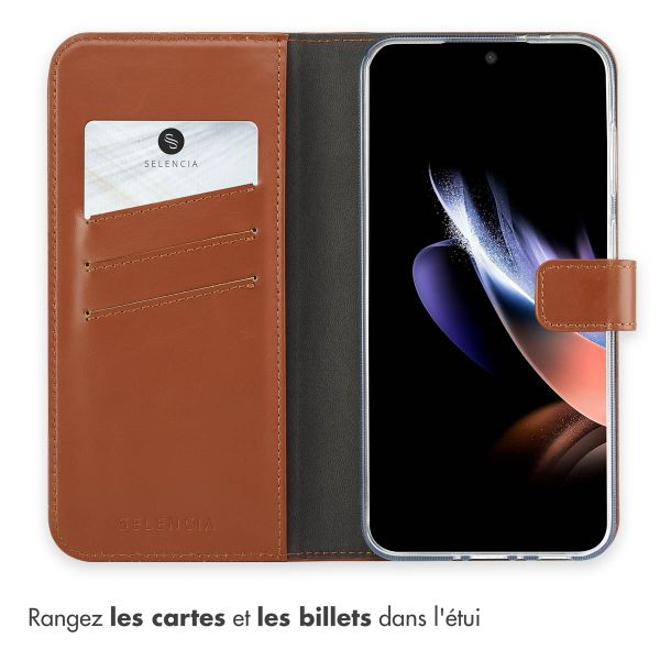 Selencia Étui portefeuille en cuir véritable Samsung Galaxy A36 / A56 - Marron clair