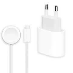 Apple Lot Apple Watch | Adaptateur secteur USB-C 20 watts + Câble de recharge rapide USB-C pour Apple Watch - 1 mètre - Blanc