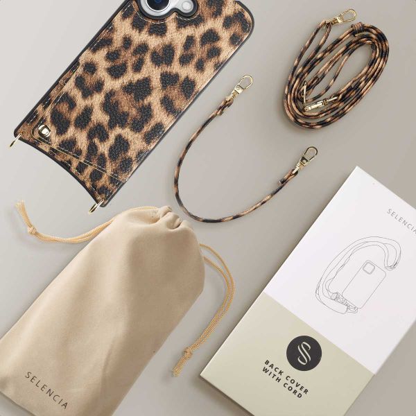 Selencia Coque arrière avec cordon et porte-cartes Nova iPhone 16 - Leopard