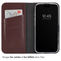 Selencia Étui de téléphone portefeuille en cuir véritable iPhone 16 Pro Max - Brun