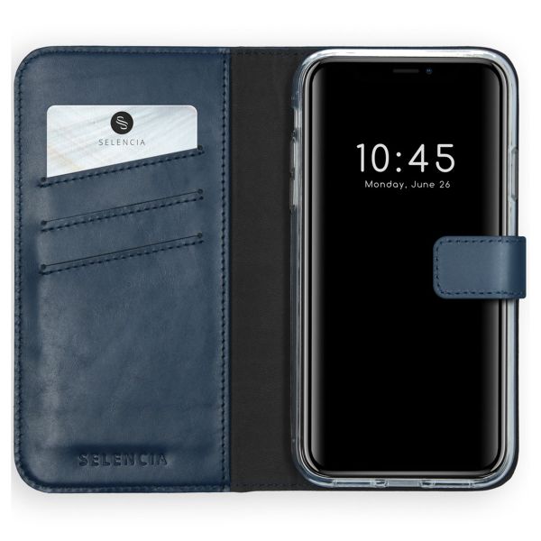 Selencia Étui portefeuille en cuir véritable Apple iPhone Xr - Bleu