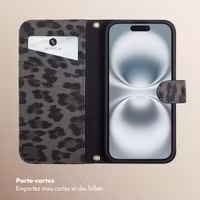 Selencia Étui de télephone portefeuille imprimé léopard Sabi Apple iPhone 16 - Midnight Black