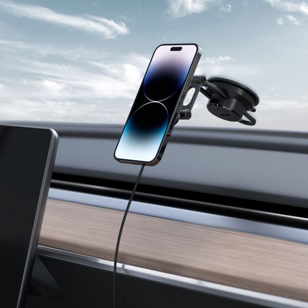 Spigen OneTap Pro 3 - Support de téléphone de voiture - Tableau de bord et pare-brise - Chargeur sans fil - magnétique - Noir