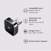 imoshion Mini Adapteur voiture 2-en-1 - CarPlay et Android Auto sans fil - Noir
