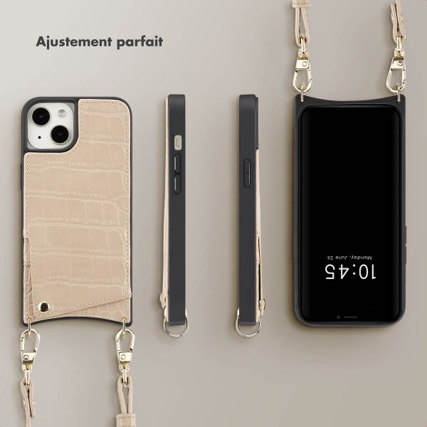 Selencia Coque Croco avec cordon et porte-cartes Nova iPhone 13 - Beige