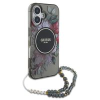 Guess MagSafe IML Flowers Case avec beads strap Apple iPhone 16 - Noir