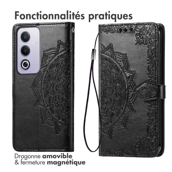 imoshion Etui de téléphone portefeuille Mandala Oppo A40 & Oppo A40M & Oppo A60 (5G) - Noir