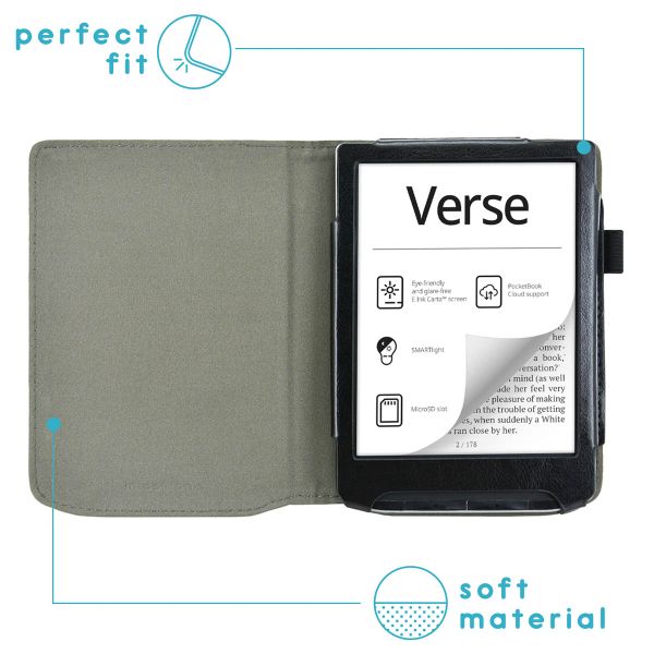 imoshion Étui de liseuse portefeuille en cuir végan Pocketbook Verse / Verse Pro / Verse Pro Color / Vivlio Light / Light HD - Noir