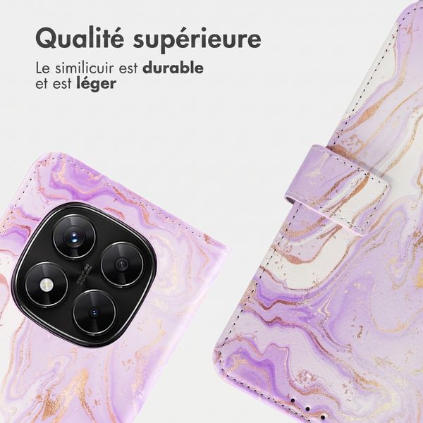 imoshion Étui de télephone portefeuille Design Xiaomi Redmi Note 14 Pro Plus (5G) - Purple Marble