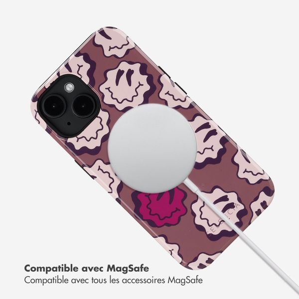 Selencia Coque arrière Vivid Tough avec MagSafe iPhone 14 - Wavy Smiley Pink