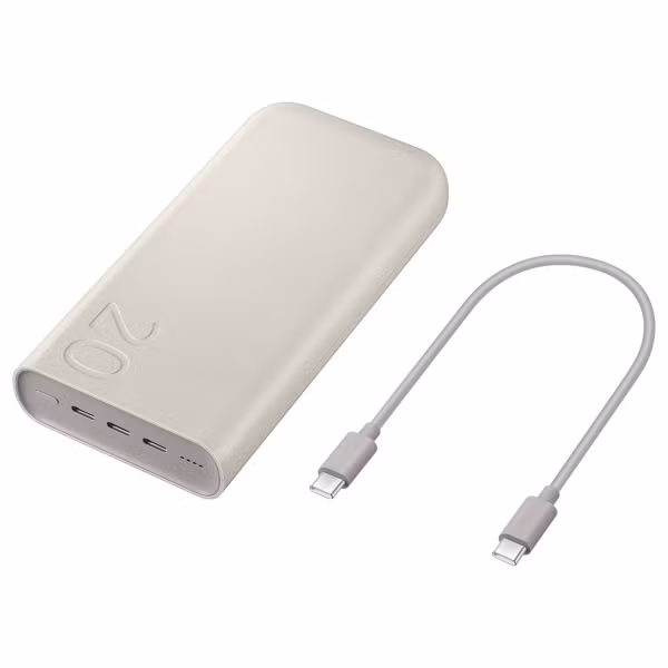 Samsung Batterie externe 20 000 mAh - Charge rapide 45 Watt - 3x USB-C - Beige