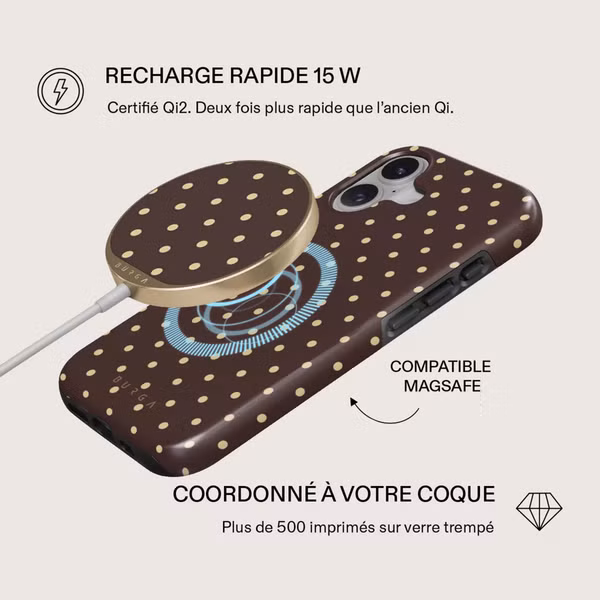 Burga Chargeur magnétique sans fil - MagSafe et Qi2 - Sorry Busy / Gold