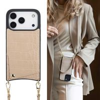 Selencia Coque de télephone Nova Croco avec cordon et porte-cartes Apple iPhone 17 Pro - Beige