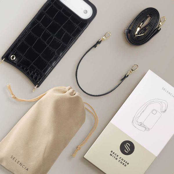 Selencia Coque de télephone Nova Croco avec cordon et porte-cartes Apple iPhone Air - Noir