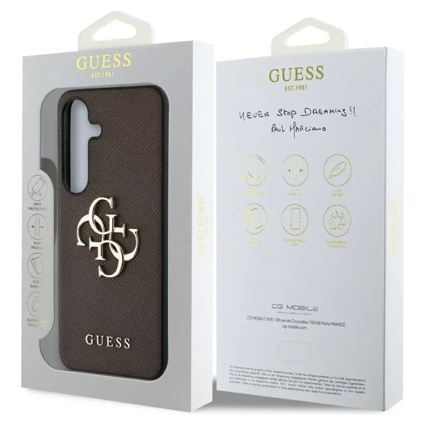 Guess Coque 4G Metal Logo Saffiano Samsung Galaxy S25 - Marron
