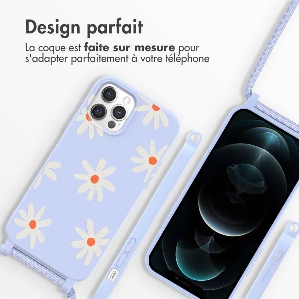 imoshion Coque design en silicone avec cordon Apple iPhone 12 (Pro) - Lila Flower Distance