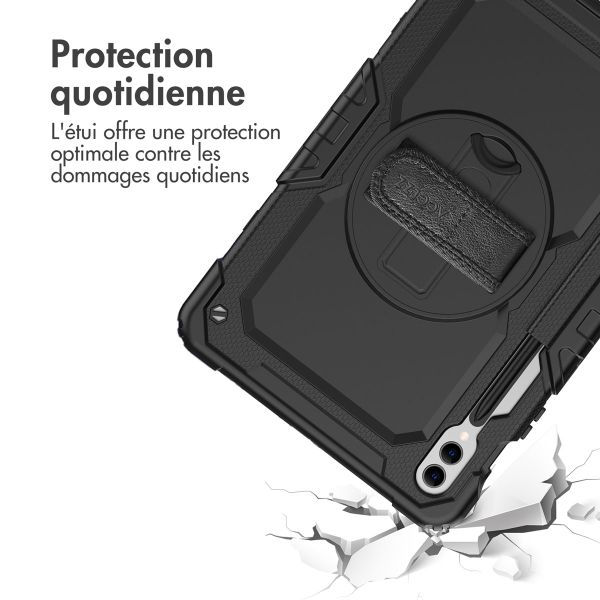 Accezz Coque arrière robuste avec bandoulière pour Samsung Galaxy Tab S10 Plus / Tab S9 FE Plus / Tab S9 Plus 12.4 pouces - Noir