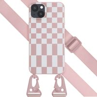 Selencia Coque design en silicone avec cordon amovible Apple iPhone 14 Plus - Irregular Check Sand Pink
