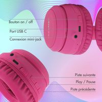 imoshion Casque sans fil pour enfants LED Light Cat Ear - Limiteur de décibels - Avec câble AUX - Hot Pink