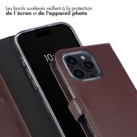 Selencia Étui de téléphone portefeuille en cuir véritable iPhone 16 Pro - Brun