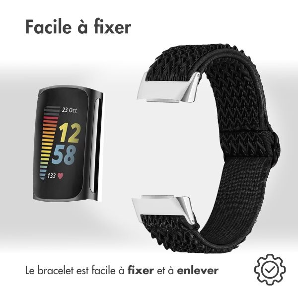 imoshion Bracelet élastique en nylon le Fitbit Charge 5 / Charge 6 - Noir