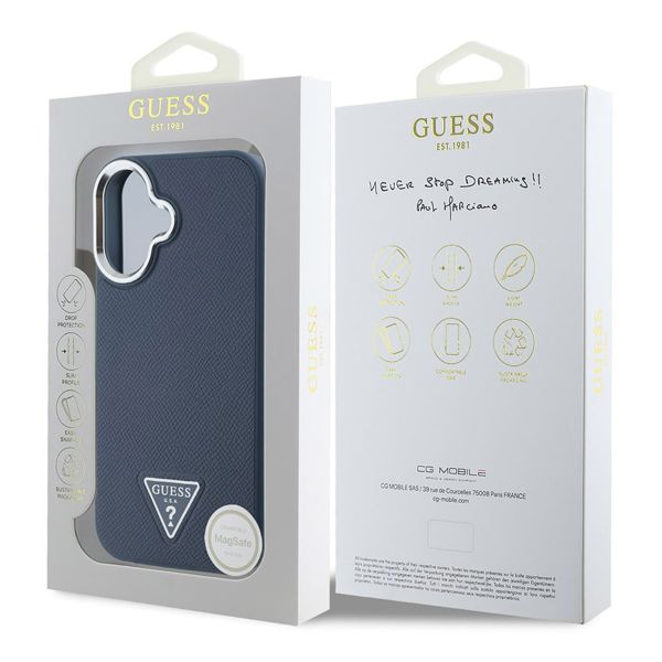 Guess Coque Grained Triangle MagSafe Apple iPhone 16 - Blue