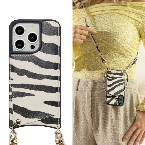 Selencia Coque de télephone Nova avec cordon et porte-cartes Apple iPhone 14 Pro - Zazzy Zebra