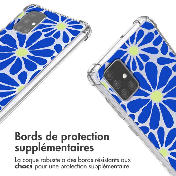 imoshion Coque Design avec cordon Samsung Galaxy A71 - Cobalt Blue Flowers Connect