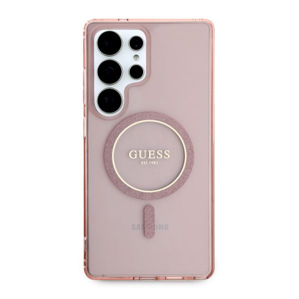 Guess Coque MagSafe IML Glitter Gradient Samsung Galaxy S25 Ultra - Rose