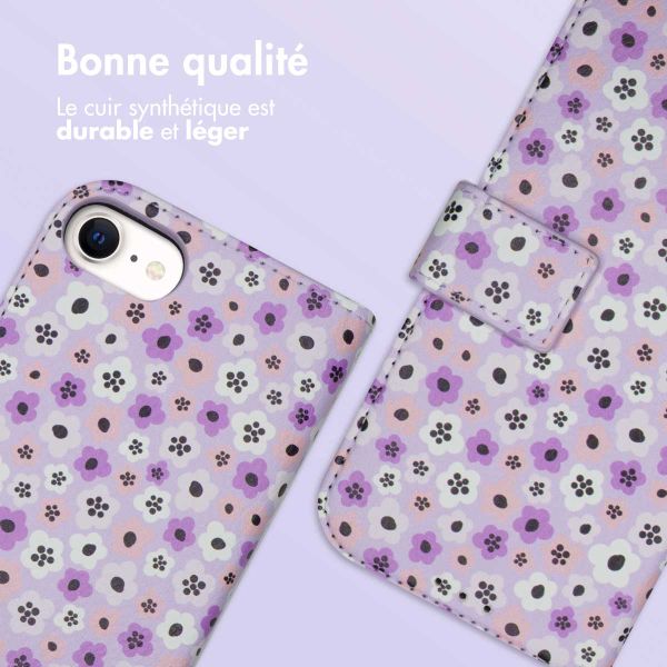 imoshion ﻿Étui de téléphone portefeuille Design iPhone SE (2022 / 2020) / 8 / 7 / 6(s) - Purple Flowers