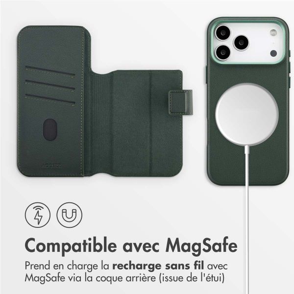 Accezz Étui de télephone portefeuille en cuir 2-en-1 avec MagSafe Apple iPhone 17 Pro Max - Cedar Green