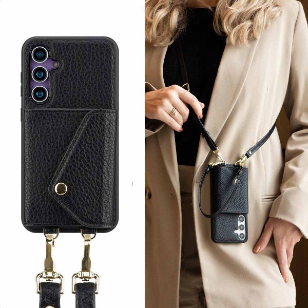 Selencia Coque à cordon avec porte-cartes enveloppe Sera Samsung Galaxy S23 FE - Noir