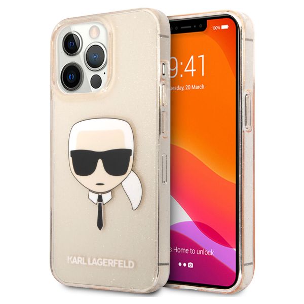 Karl Lagerfeld Coque arrière Karl's Head Silicone Glitter iPhone 13 Pro - Transparent Dorée