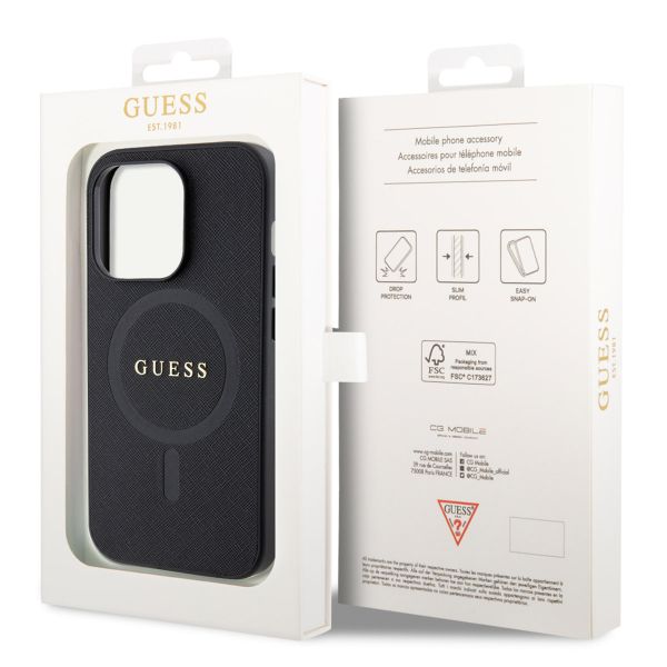 Guess Coque arrière Saffiano MagSafe Apple iPhone 15 Pro Max - Noir