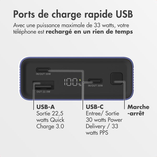 imoshion Ultra Series Aluminium | Batterie externe 20.000 mAh - Charge rapide jusqu'à 33 watts - Cobalt Blue