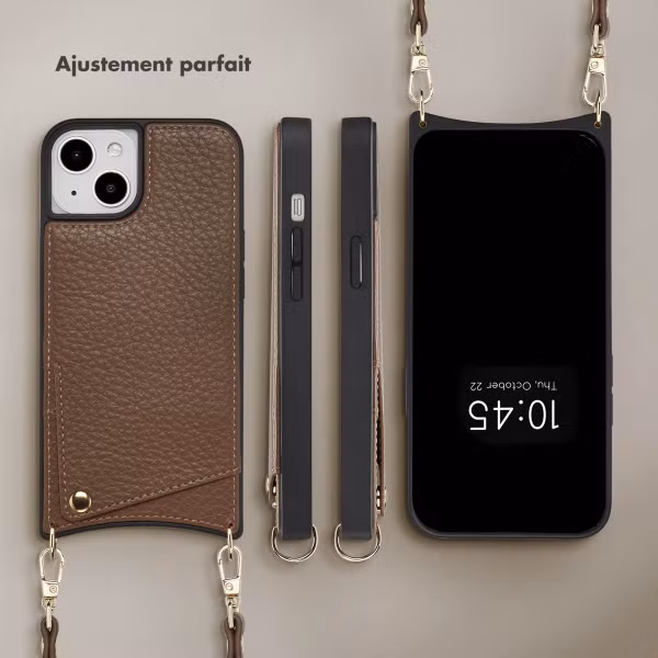 Selencia Coque de télephone Nova avec cordon et porte-cartes Apple iPhone 14 / 13 - Mocha Brown