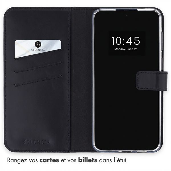 Selencia Étui portefeuille en cuir véritable Samsung Galaxy A57 (5G) - Noir
