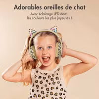 imoshion Édition Spéciale - Casque sans fil pour enfants avec imprimé léopard LED Light Cat Ear - Limiteur de décibels - Avec câble AUX - Léopard