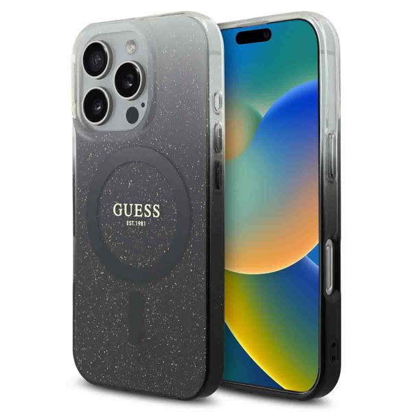 Guess Coque MagSafe IML Glitter Gradient iPhone 16 Pro Max - Black