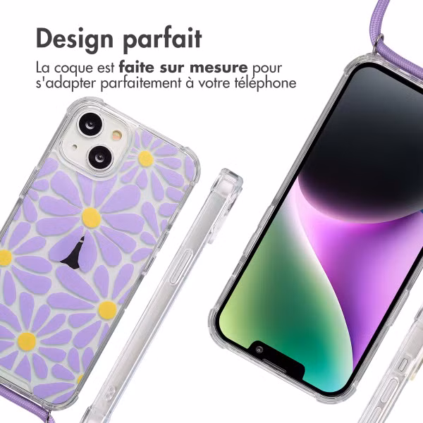 imoshion Coque Design avec cordon Apple iPhone 14 - Tropical Violet Flowers Connect
