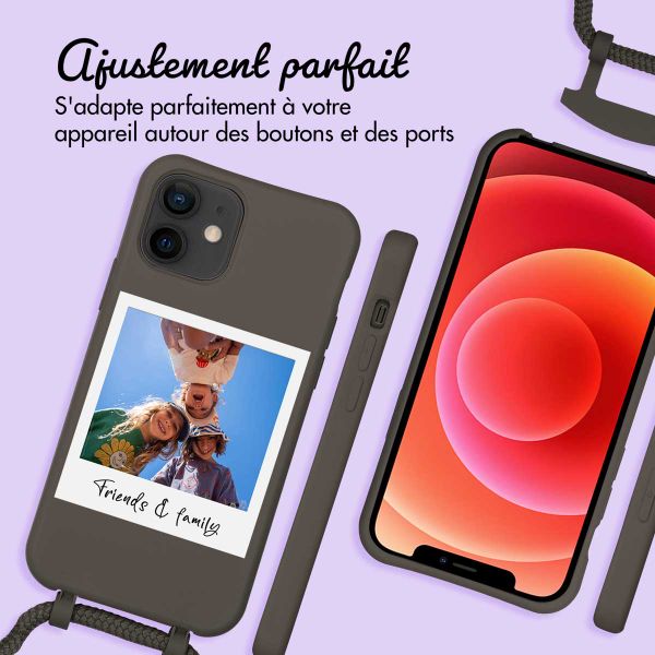 Coque de couleur personnalisée MagSafe avec cordon amovible et Polaroid iPhone 12 Pro - Black Coffee