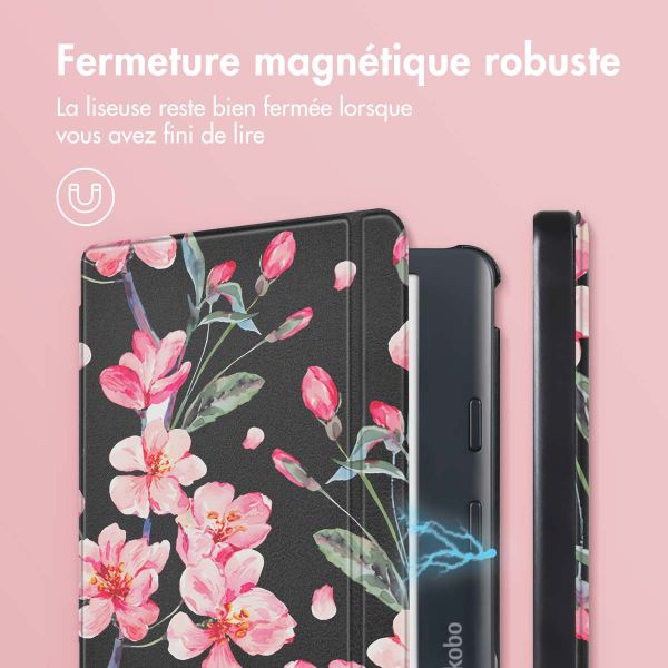 imoshion Design Slim Hard Sleepcover avec support Kobo Libra Colour - Blossom