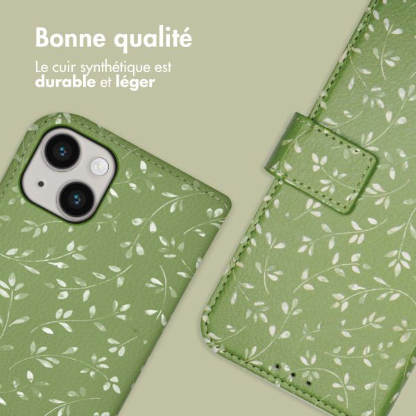imoshion Étui de télephone portefeuille Design Apple iPhone 14 - Green Flowers
