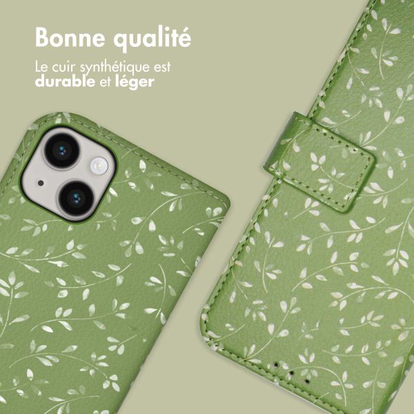 imoshion Étui de téléphone portefeuille Design iPhone 14 - Green Flowers