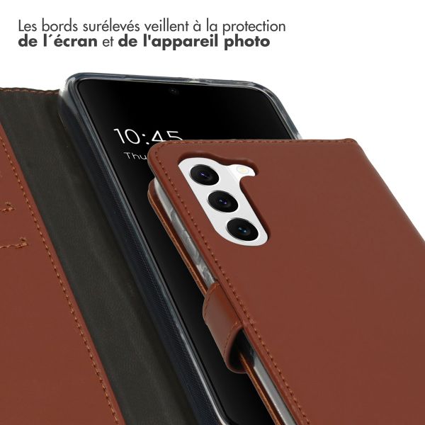 Selencia Étui portefeuille en cuir véritable Samsung Galaxy S23 Plus - Marron clair