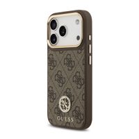 Guess Coque arrière en cuir avec logo Strass classique et MagSafe Apple iPhone 17 Pro - Marron