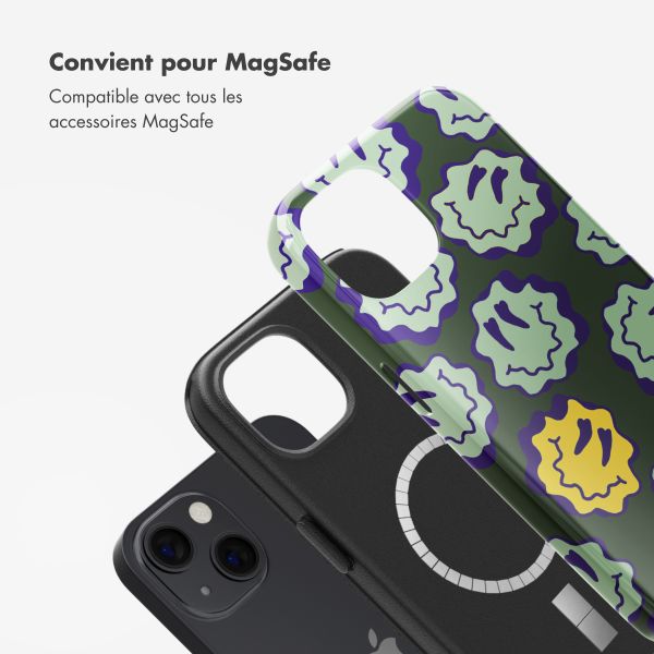 Selencia Coque arrière Vivid Tough avec MagSafe iPhone 13 - Wavy Smiley Green