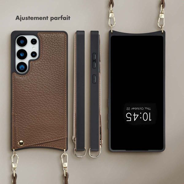 Selencia Coque de télephone Nova avec cordon et porte-cartes Samsung Galaxy S25 Ultra - Mocha Brown