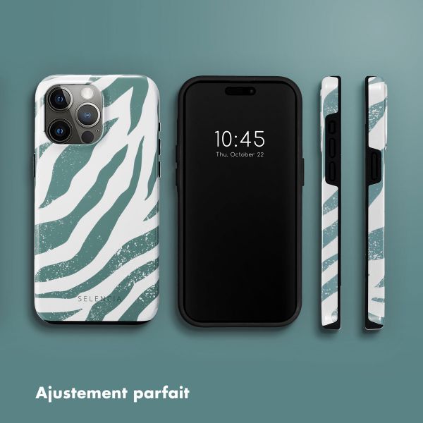 Selencia Coque arrière Vivid Tough iPhone 15 Pro Max - Colorful Zebra Pine Blue